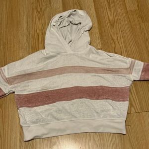 Hippie rose large cropped hoodie in white/ pink stripes